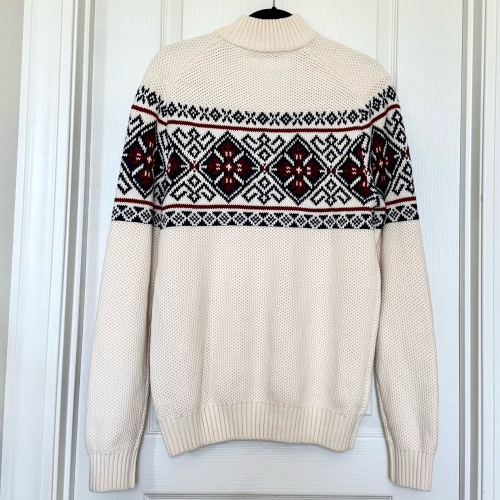 Izod Men's Zip Up Sweater in Cream with Red and Black Design - Picture 4 of 4